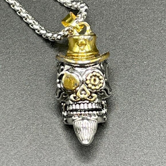 Day of the Dead Sugar Skull Skeleton Gambler Top Hat Necklace / Pendant #867 - Picture 5 of 15